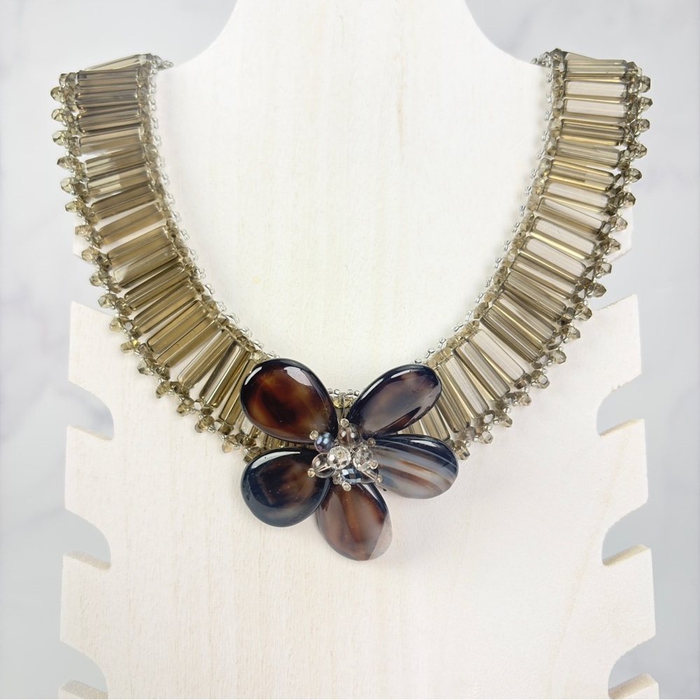 Nakamol Brown and Silver Floral Necklace